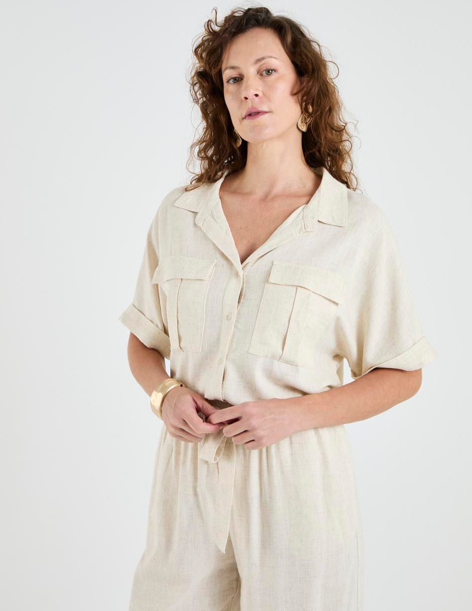 Blusa camisera manga al codo para mujer