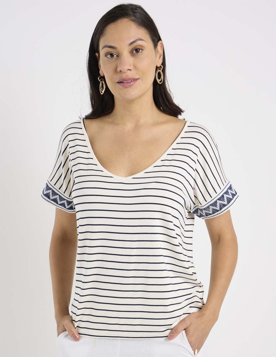 Playera manga corta cuello V para mujer 1