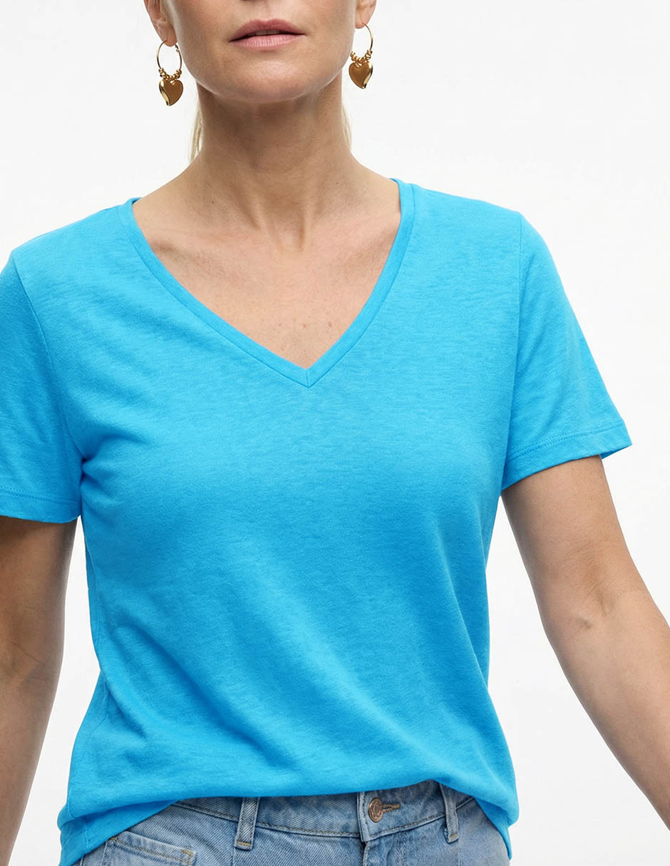 Playera manga corta cuello v para mujer 4