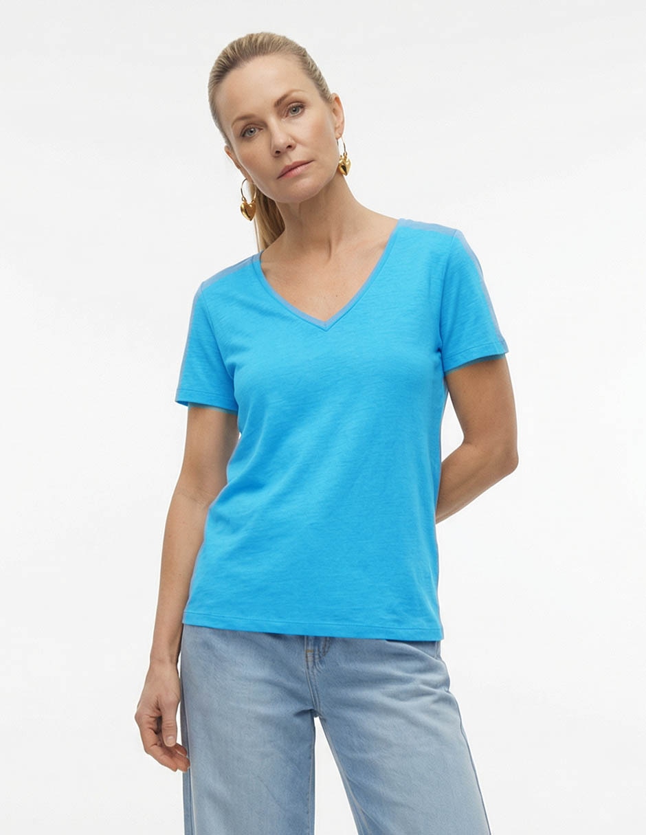 Playera manga corta cuello v para mujer
