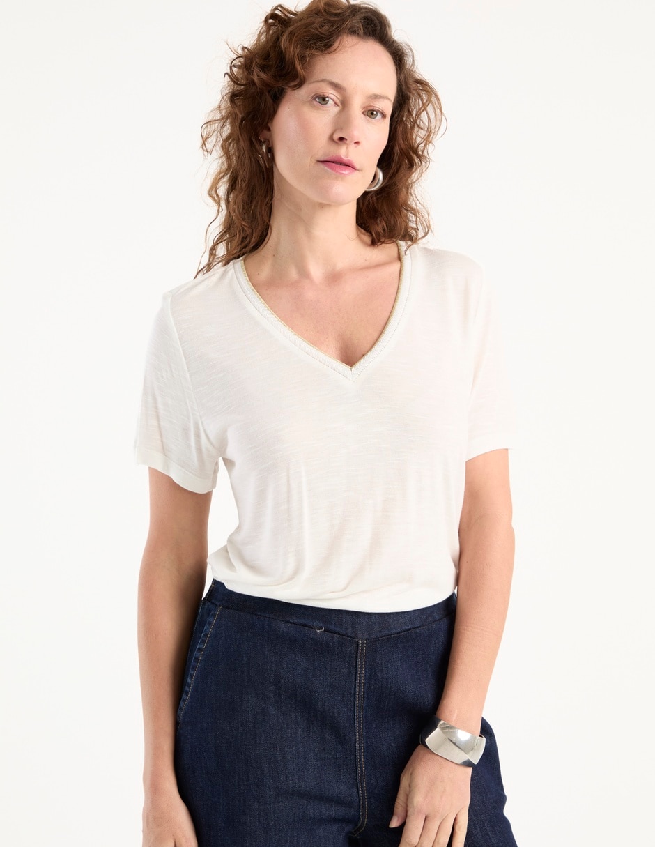 Playera manga corta Lieb cuello V para mujer