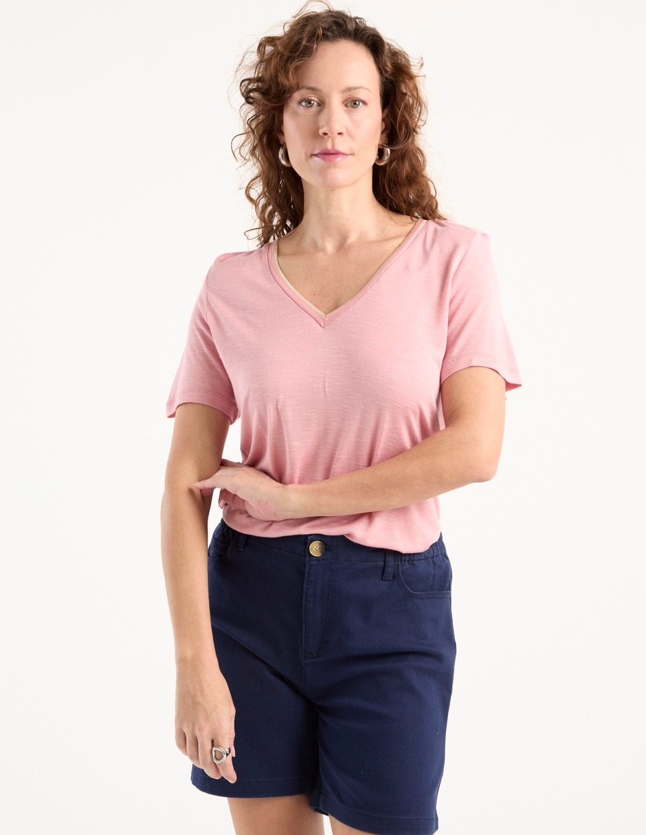 Playera manga corta cuello v para mujer 1