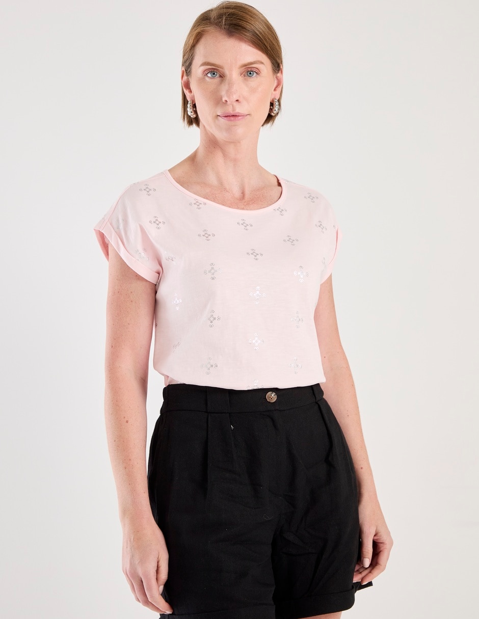 Playera manga corta cuello redondo para mujer Playera manga corta cuello redondo para mujer