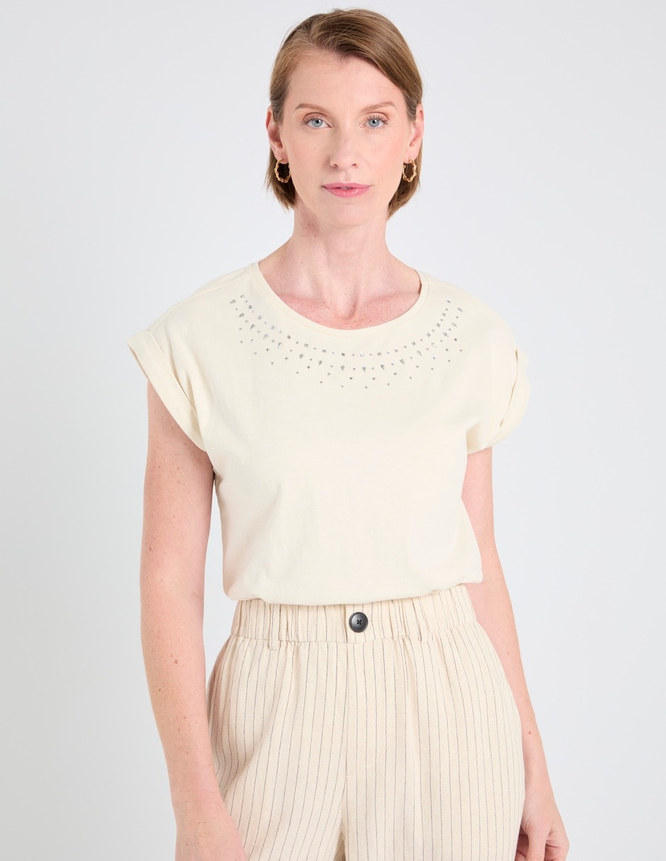 Playera manga corta cuello redondo para mujer