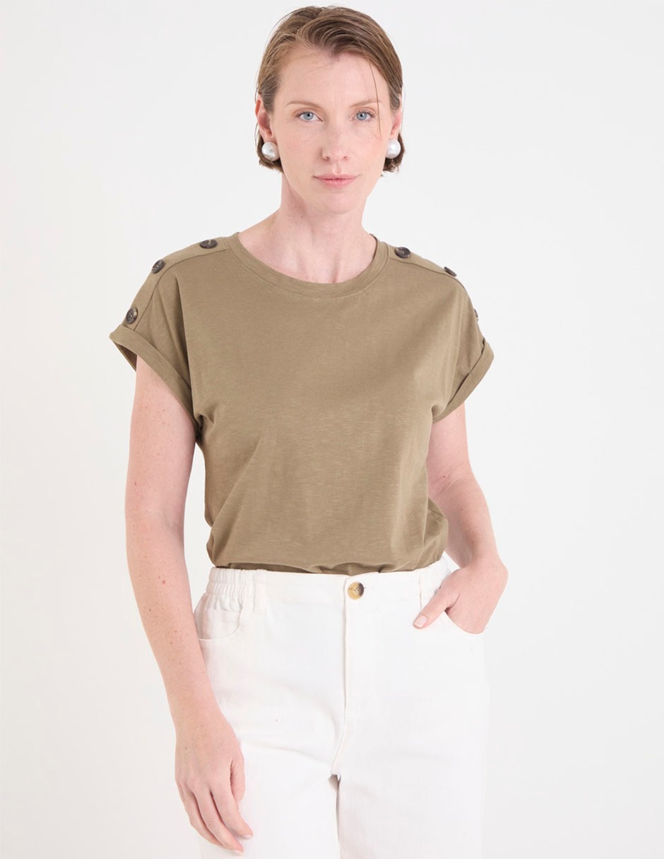 Playera manga corta cuello redondo para mujer