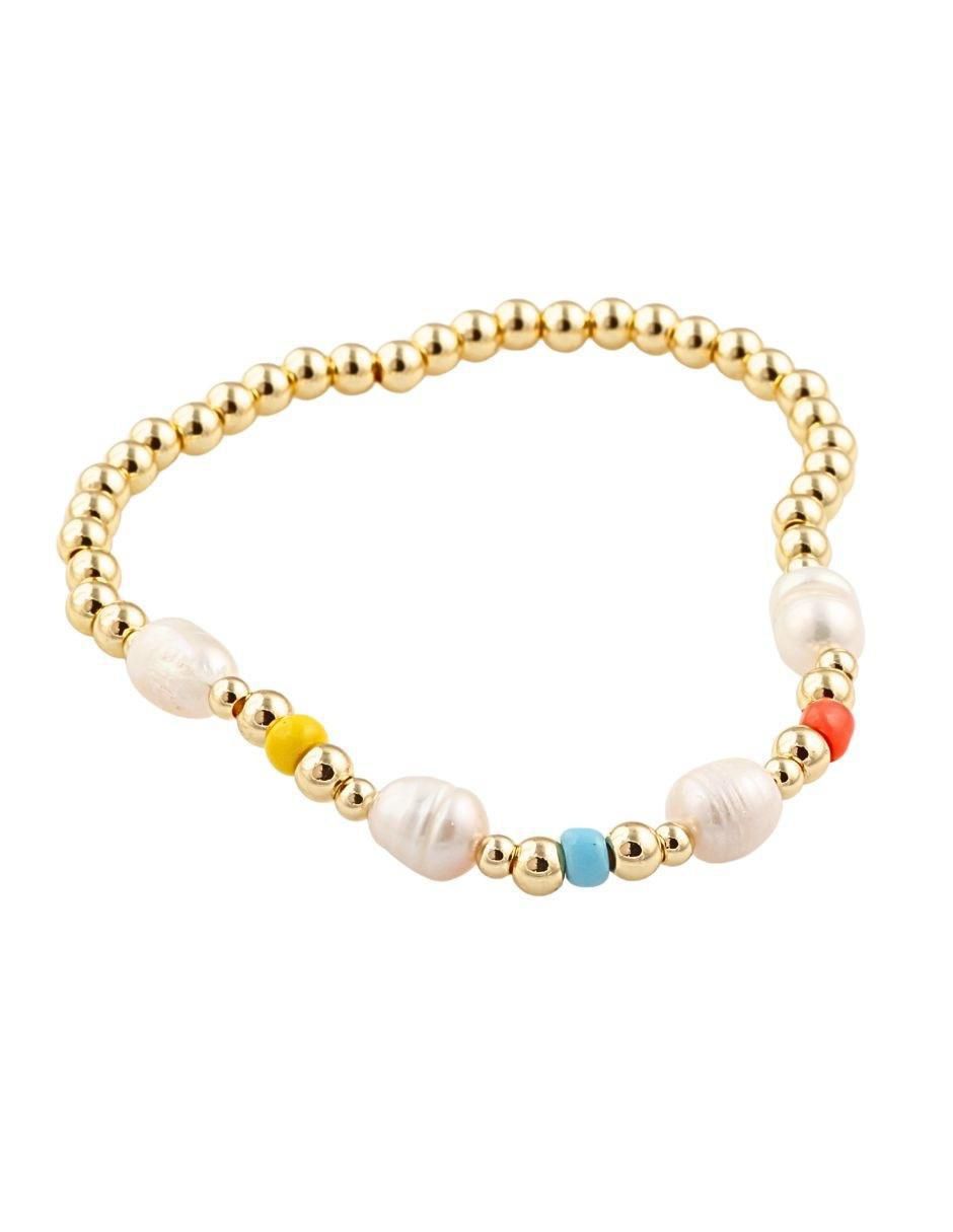Pulsera con perla Riviera acabado baño de oro 18 K