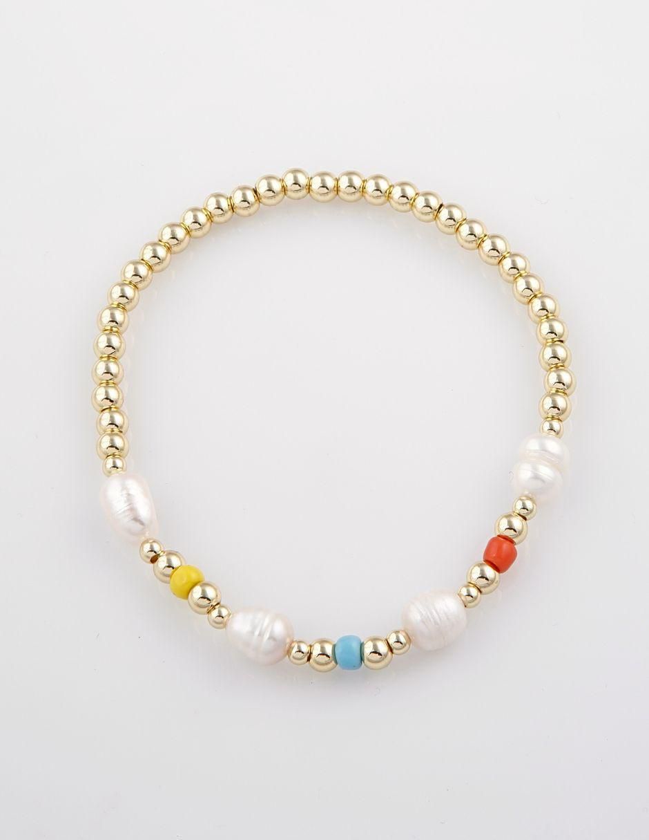 Pulsera con perla Riviera acabado baño de oro 18 K 4