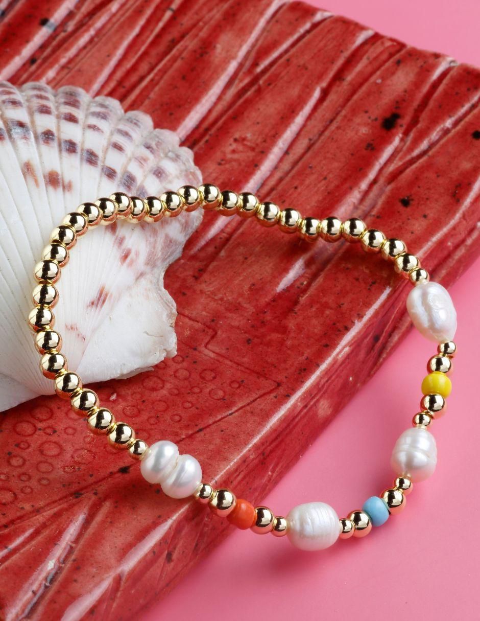 Pulsera con perla Riviera acabado baño de oro 18 K 5