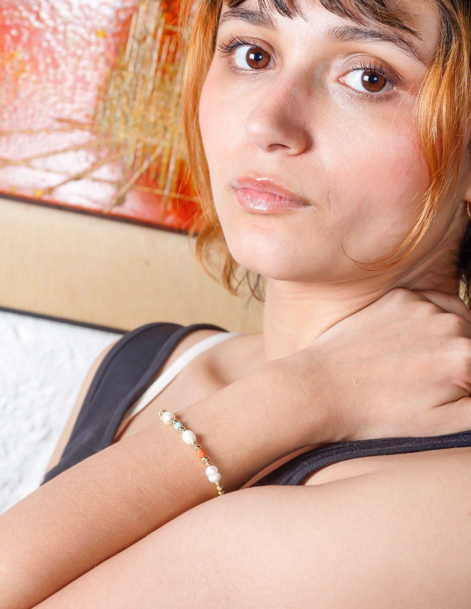 Pulsera con perla Riviera acabado baño de oro 18 K 6
