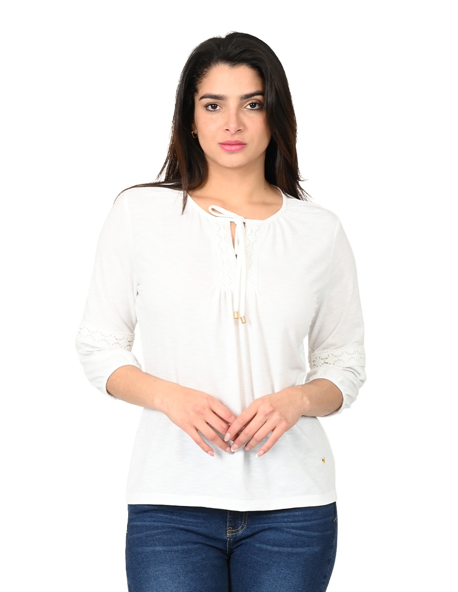 Playera manga 3/4 Ferrioni Fadia cuello redondo para mujer