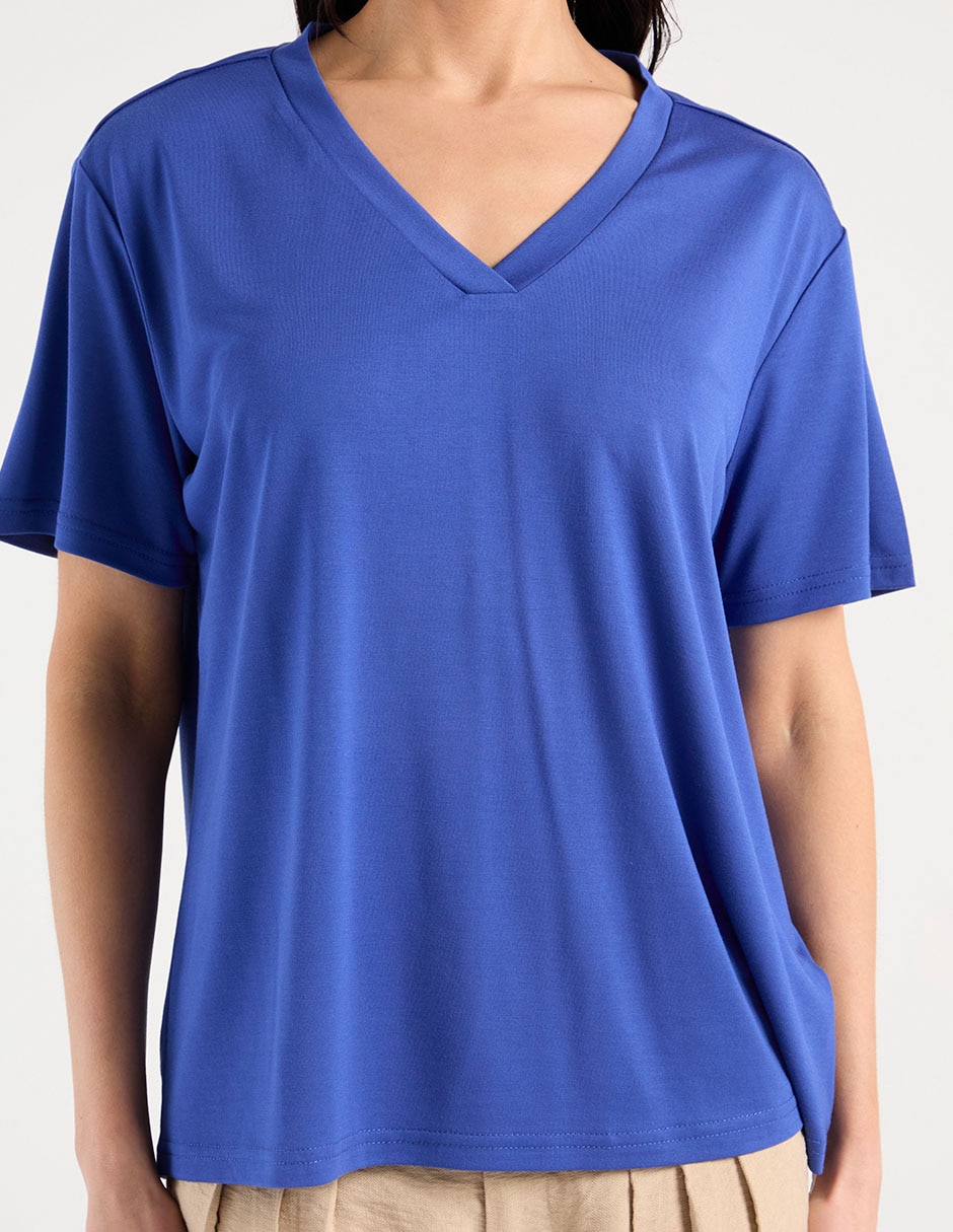 Playera manga al codo Lieb cuello v para mujer