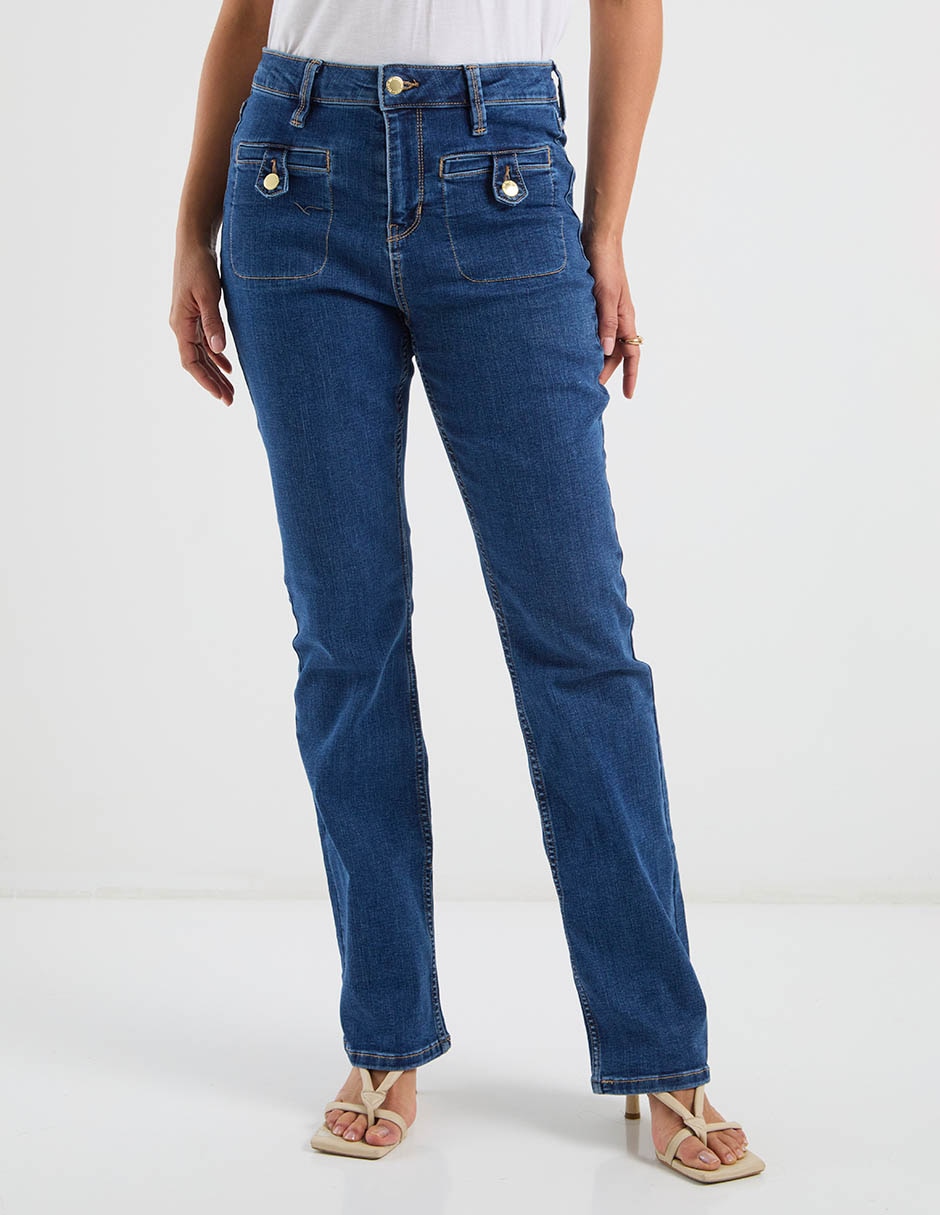 Jeans straight a la cintura para mujer 1