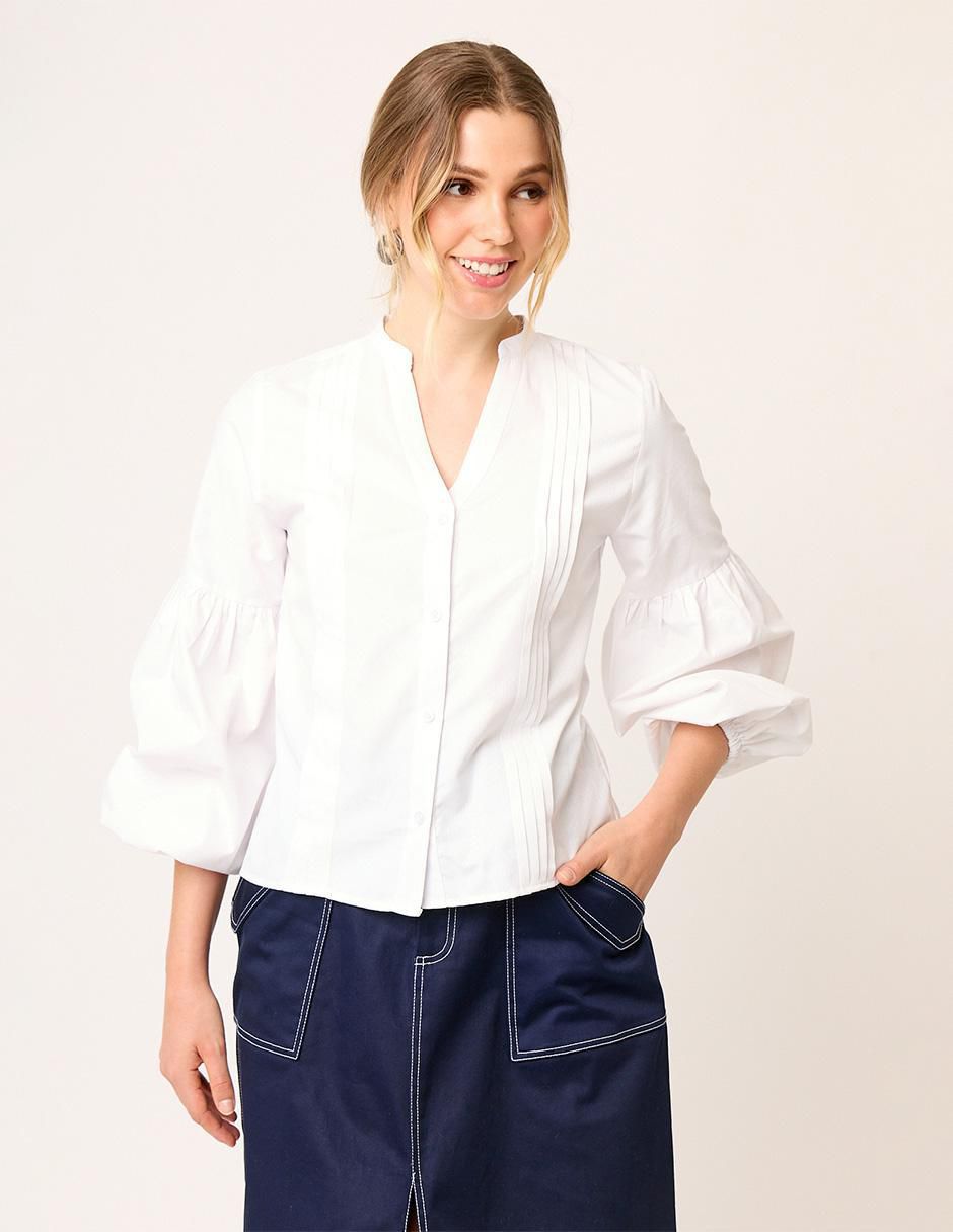Blusa camisera Linea Pura manga larga para mujer