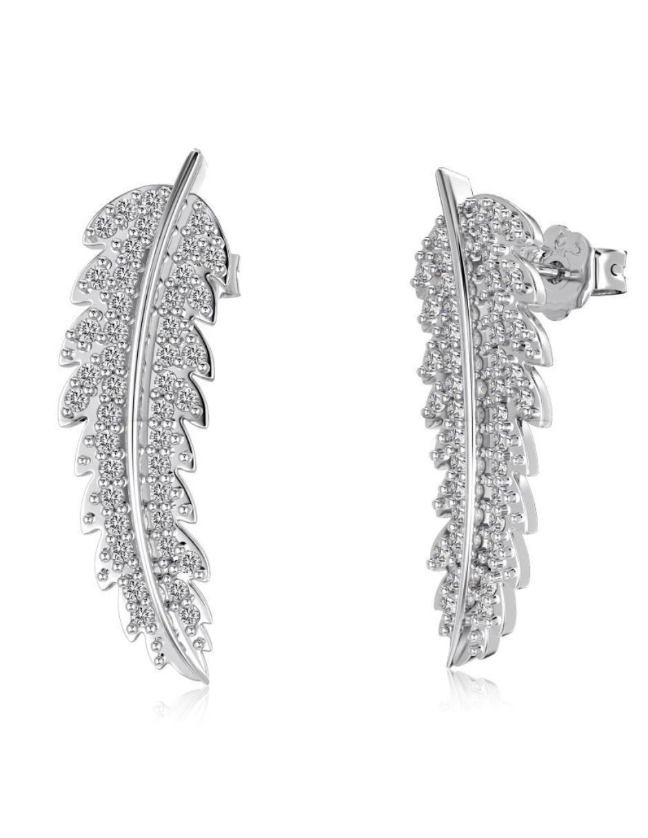 Aretes de hoja de plata P 925 con acabado baño de rodio 2