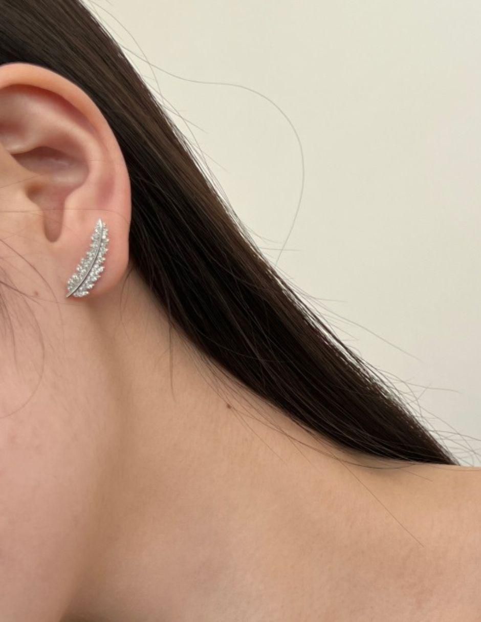 Aretes de hoja de plata P 925 con acabado baño de rodio 4