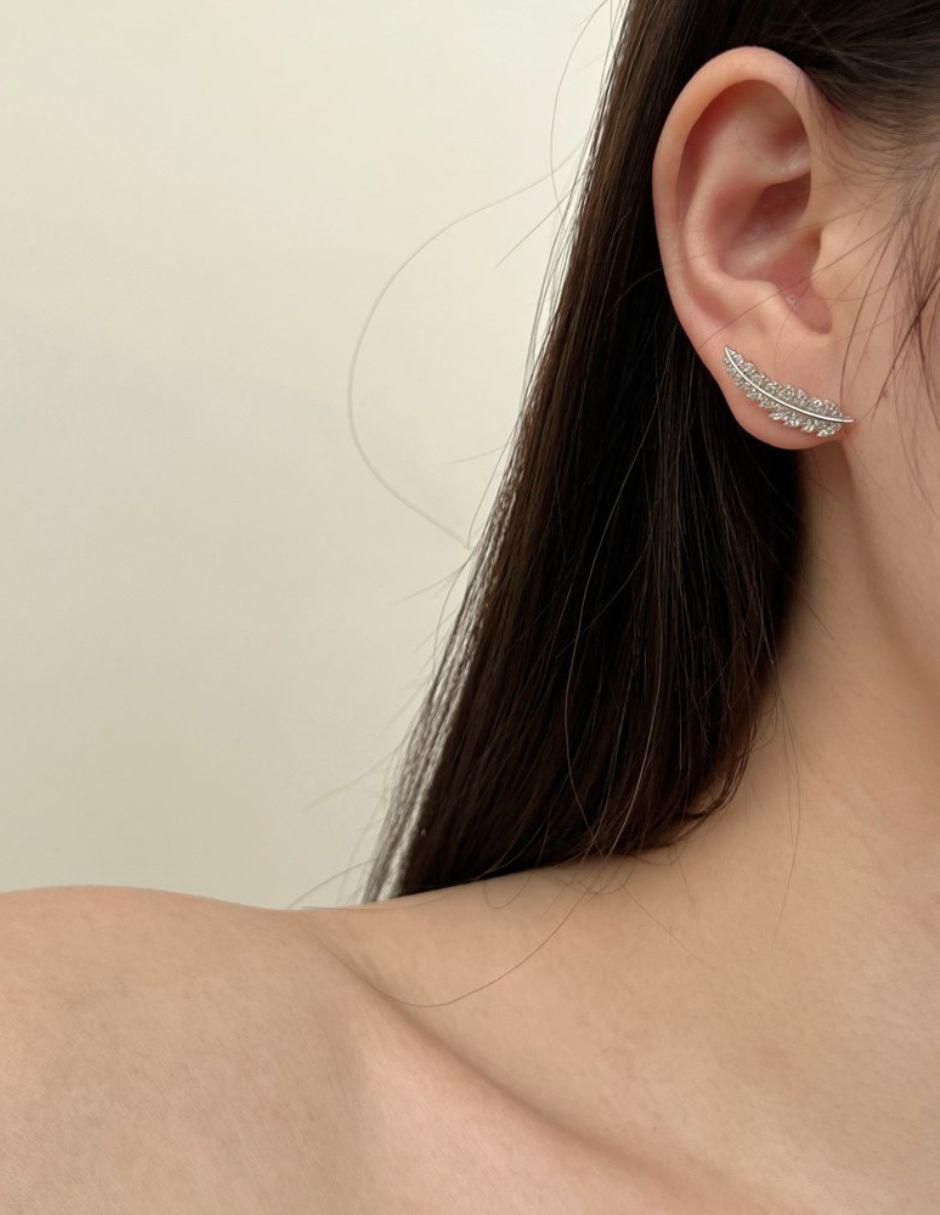Aretes de hoja de plata P 925 con acabado baño de rodio 5