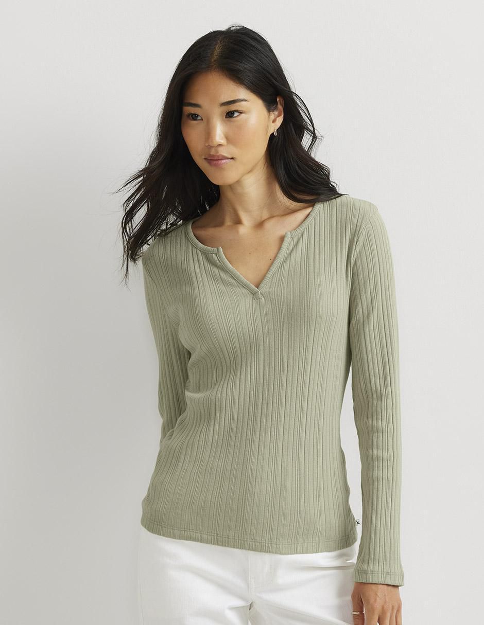 Playera manga larga cuello redondo para mujer Playera manga larga cuello redondo para mujer