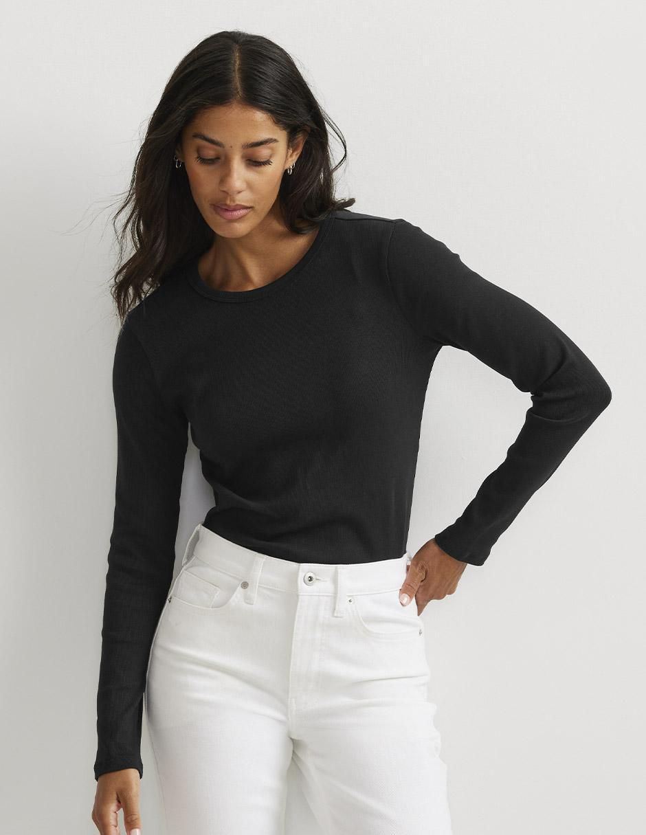 Playera manga larga cuello redondo para mujer