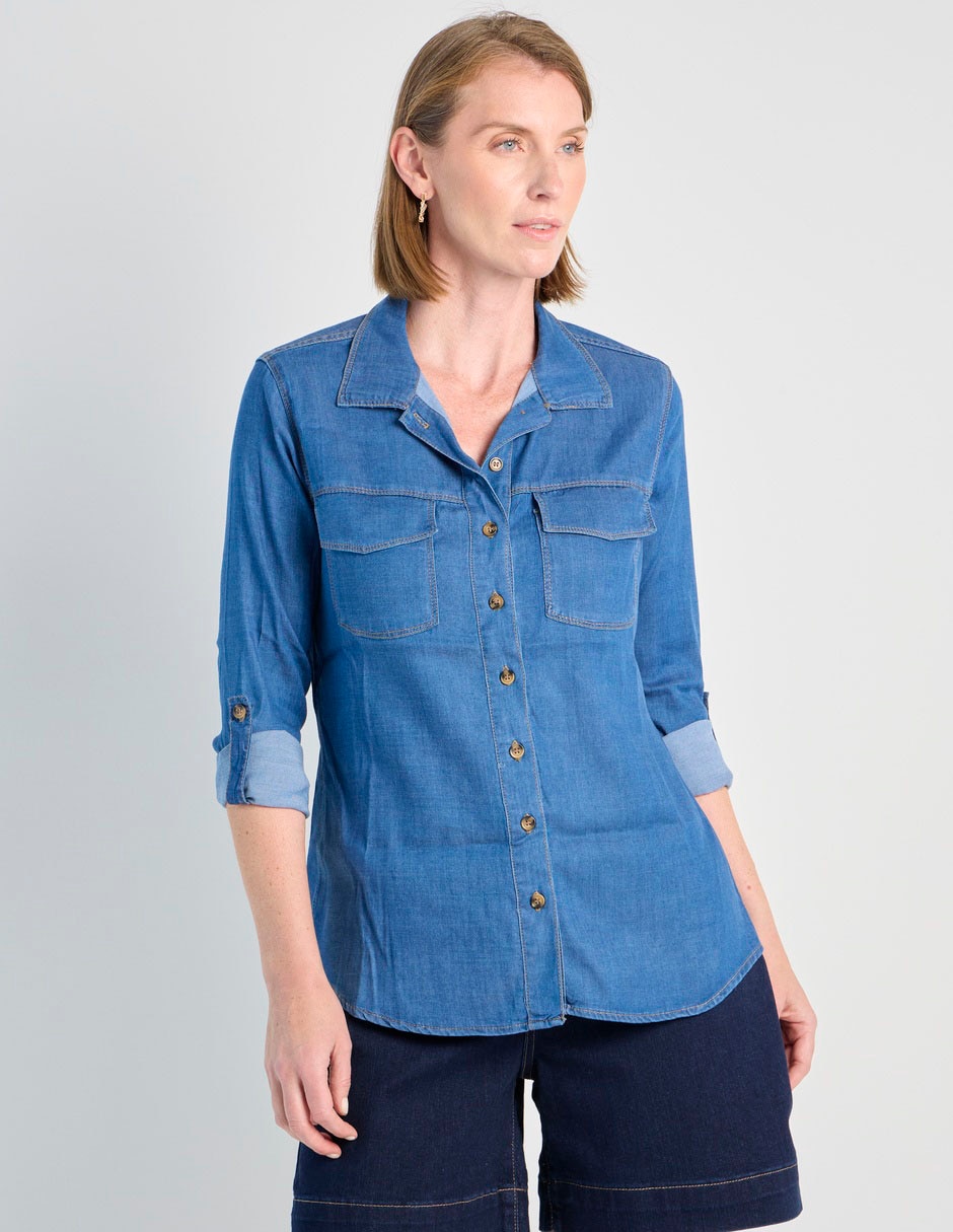 Blusa camisera manga larga para mujer
