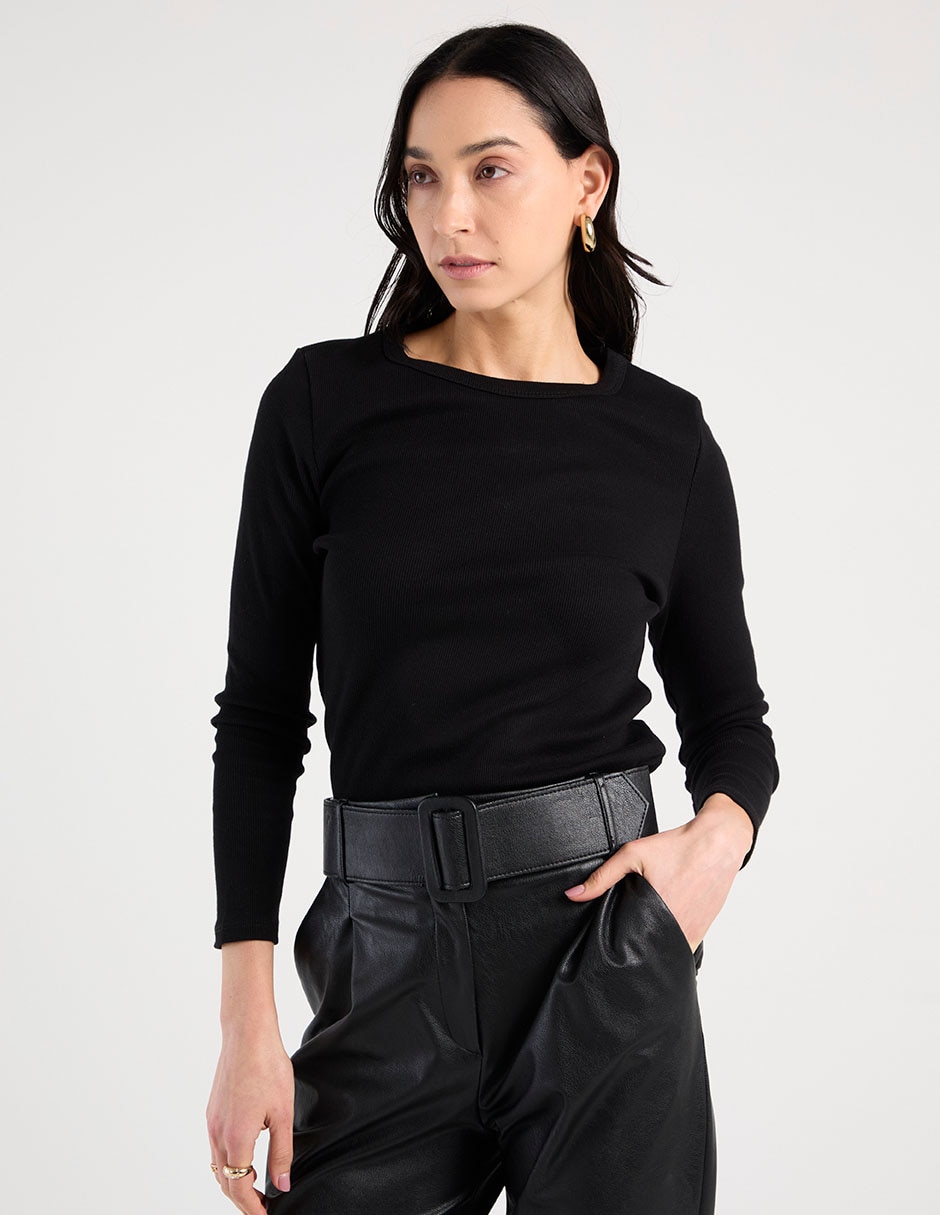 Playera manga larga cuello redondo para mujer 1