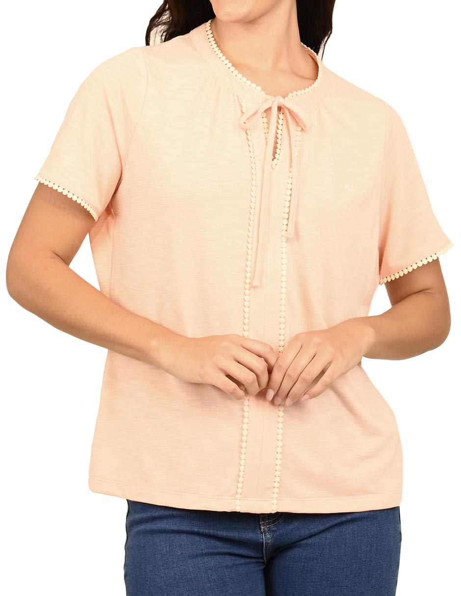 Playera manga corta cuello con amarre mujer