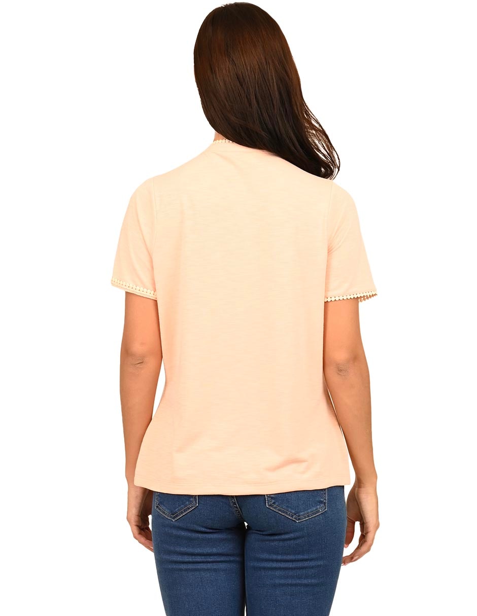 Playera manga corta cuello con amarre mujer