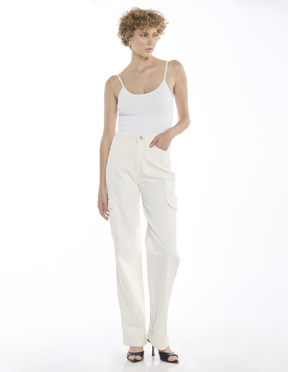 Jeans cargo straight para mujer 2