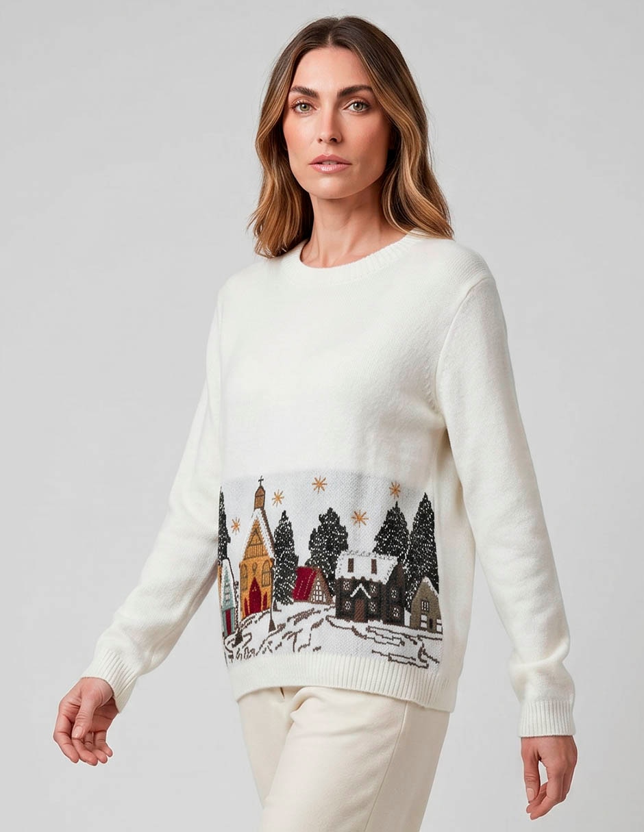 Suéter navideño cuello redondo para mujer