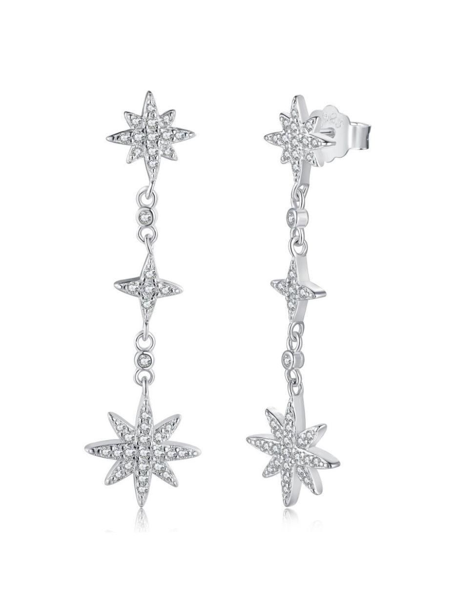 Aretes de estrella Stella Nova de plata P 925 con acabado baño de rodio Aretes de estrella Stella Nova de plata P 925 con acabado baño de rodio