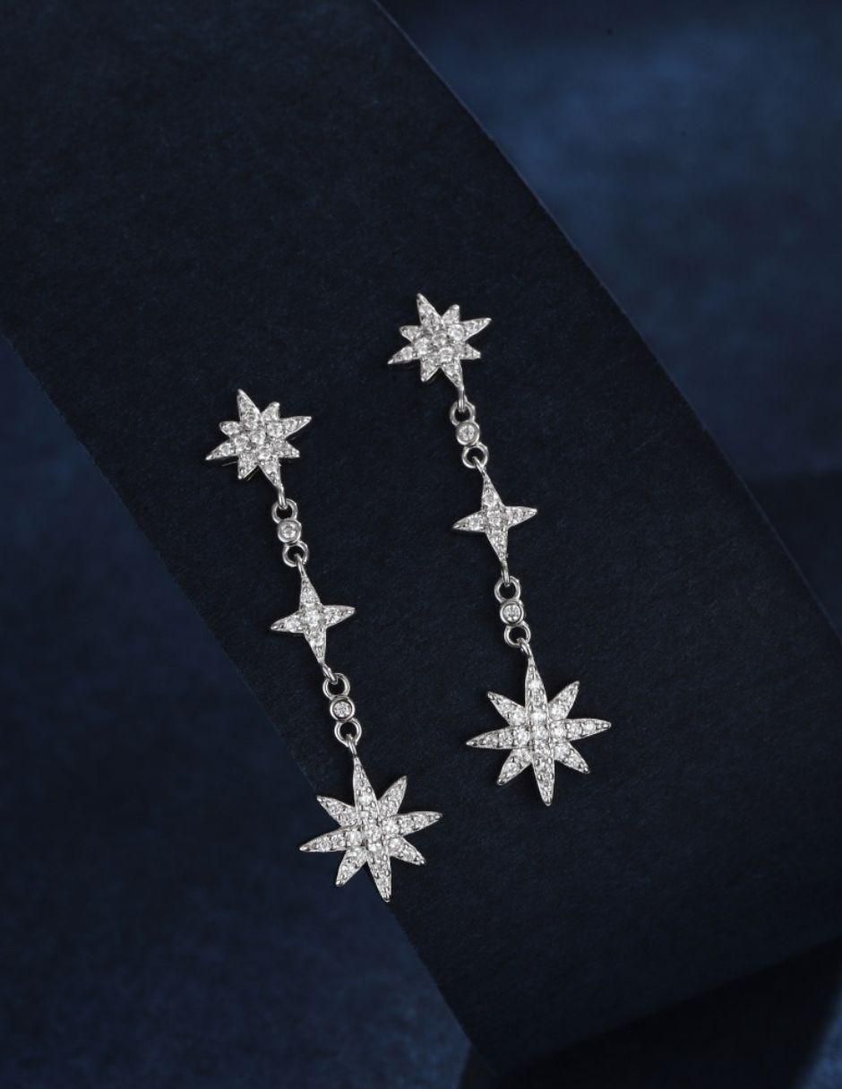 Aretes de estrella Stella Nova de plata P 925 con acabado baño de rodio 3