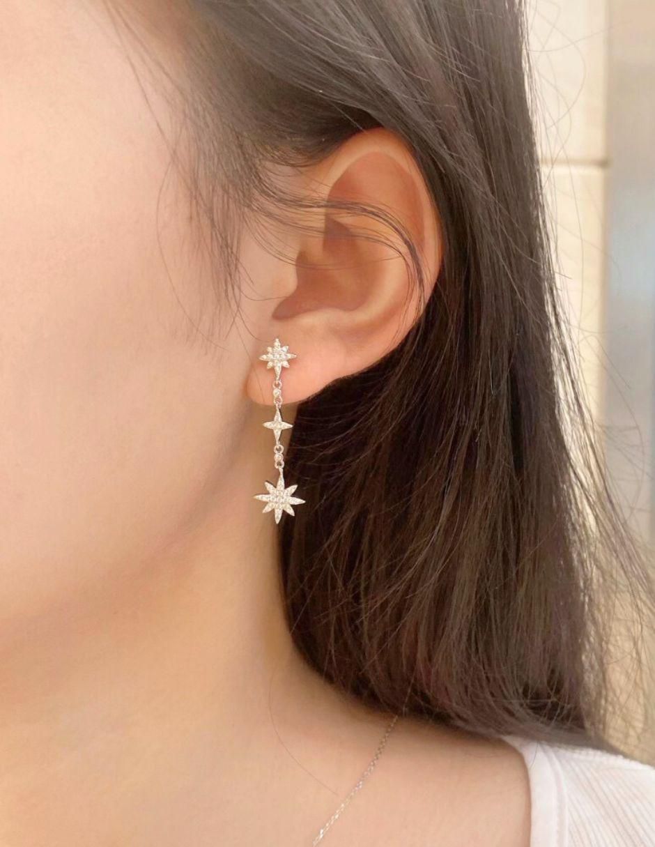 Aretes de estrella Stella Nova de plata P 925 con acabado baño de rodio 5