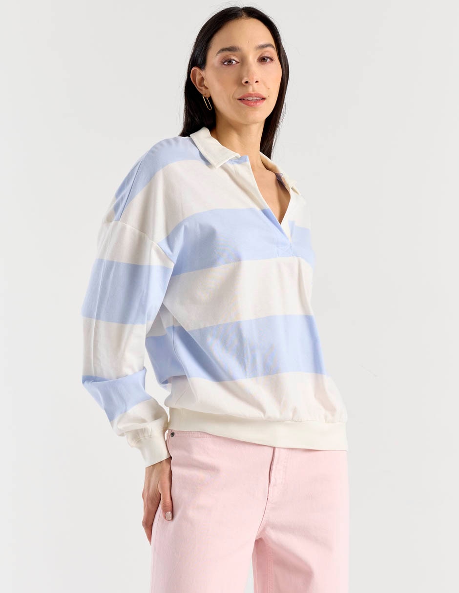 Playera manga larga cuello polo para mujer 1