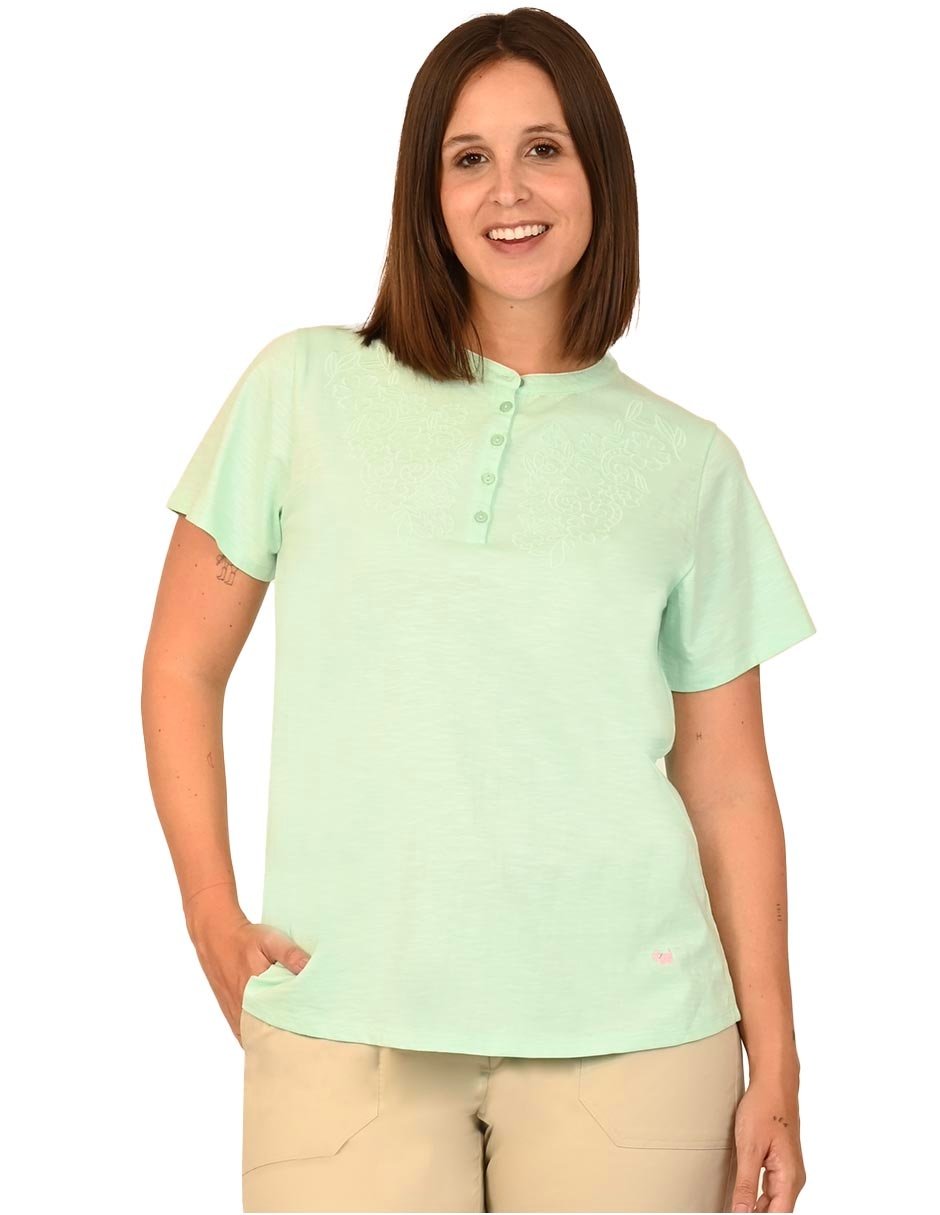 Playera manga corta cuello con botón para mujer Playera manga corta cuello con botón para mujer