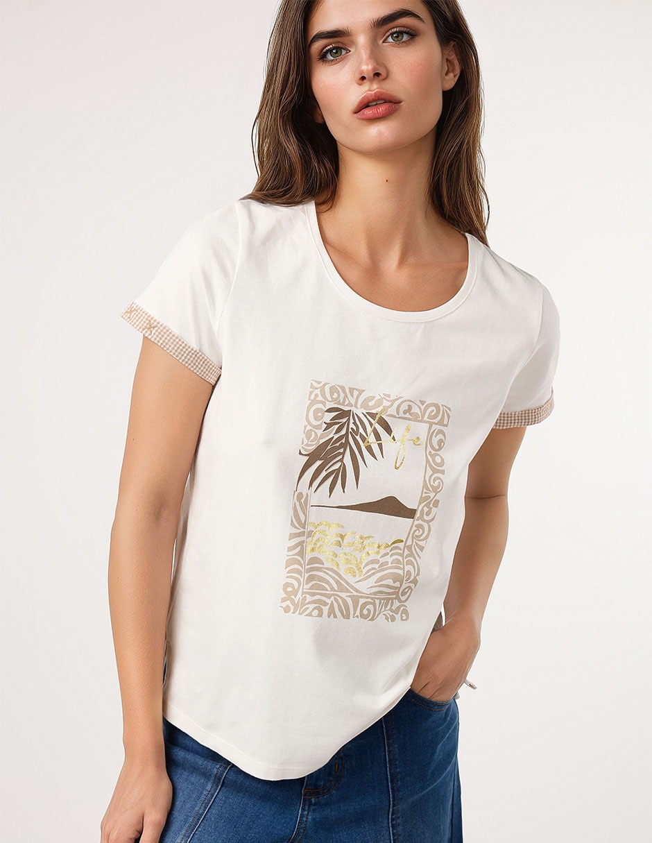 Playera manga corta cuello redondo mujer