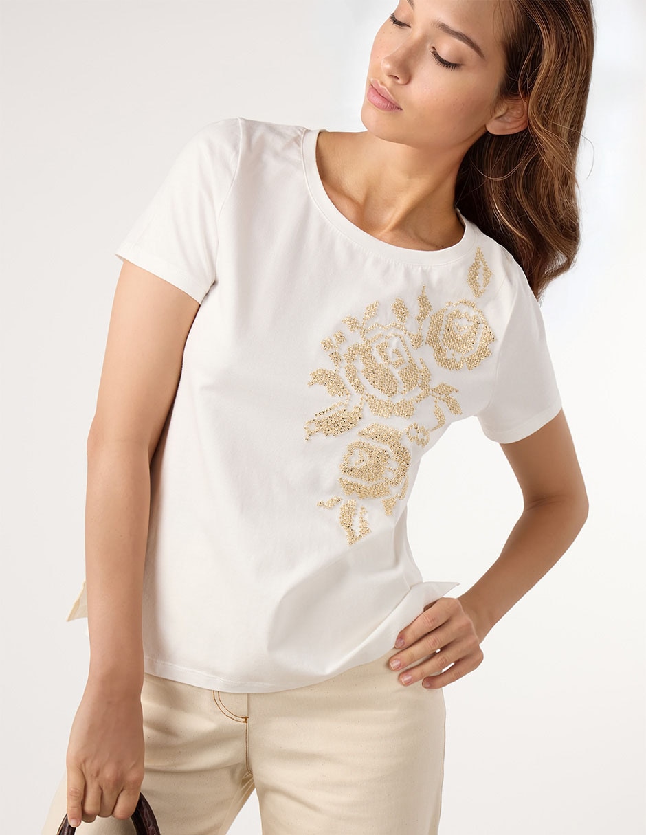 Playera manga corta cuello redondo mujer