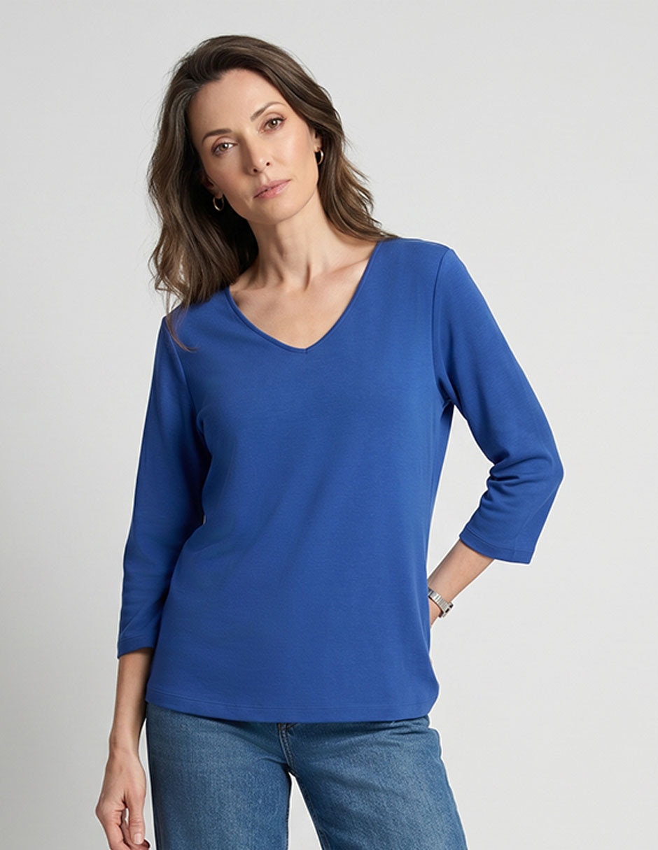 Playera manga 3/4 cuello redondo para mujer