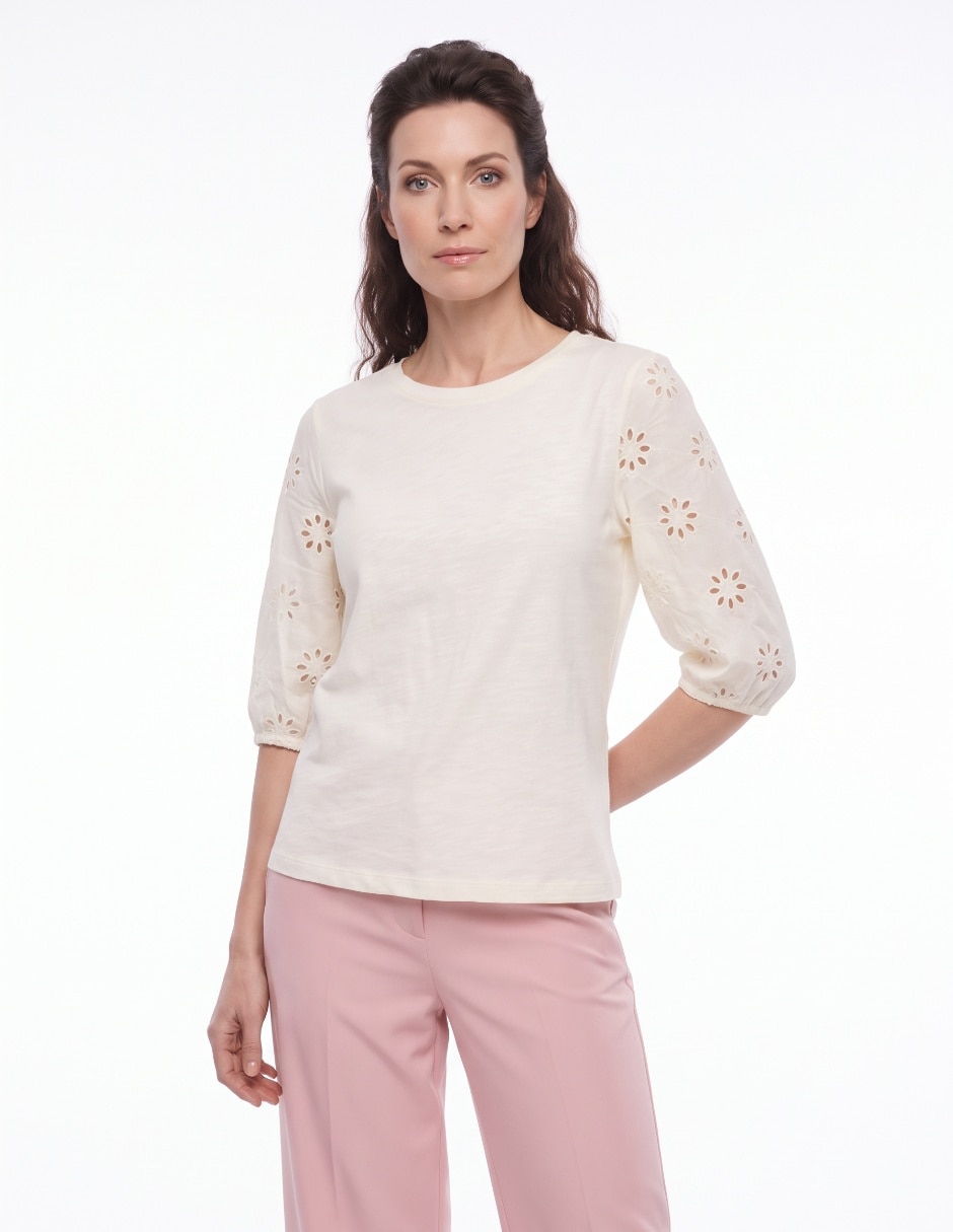 Playera manga 3/4 cuello redondo mujer Playera manga 3/4 cuello redondo mujer