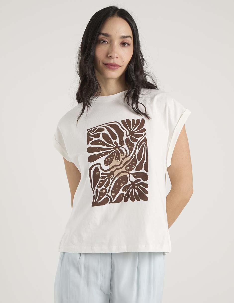 Manga corta cuello redondo para mujer