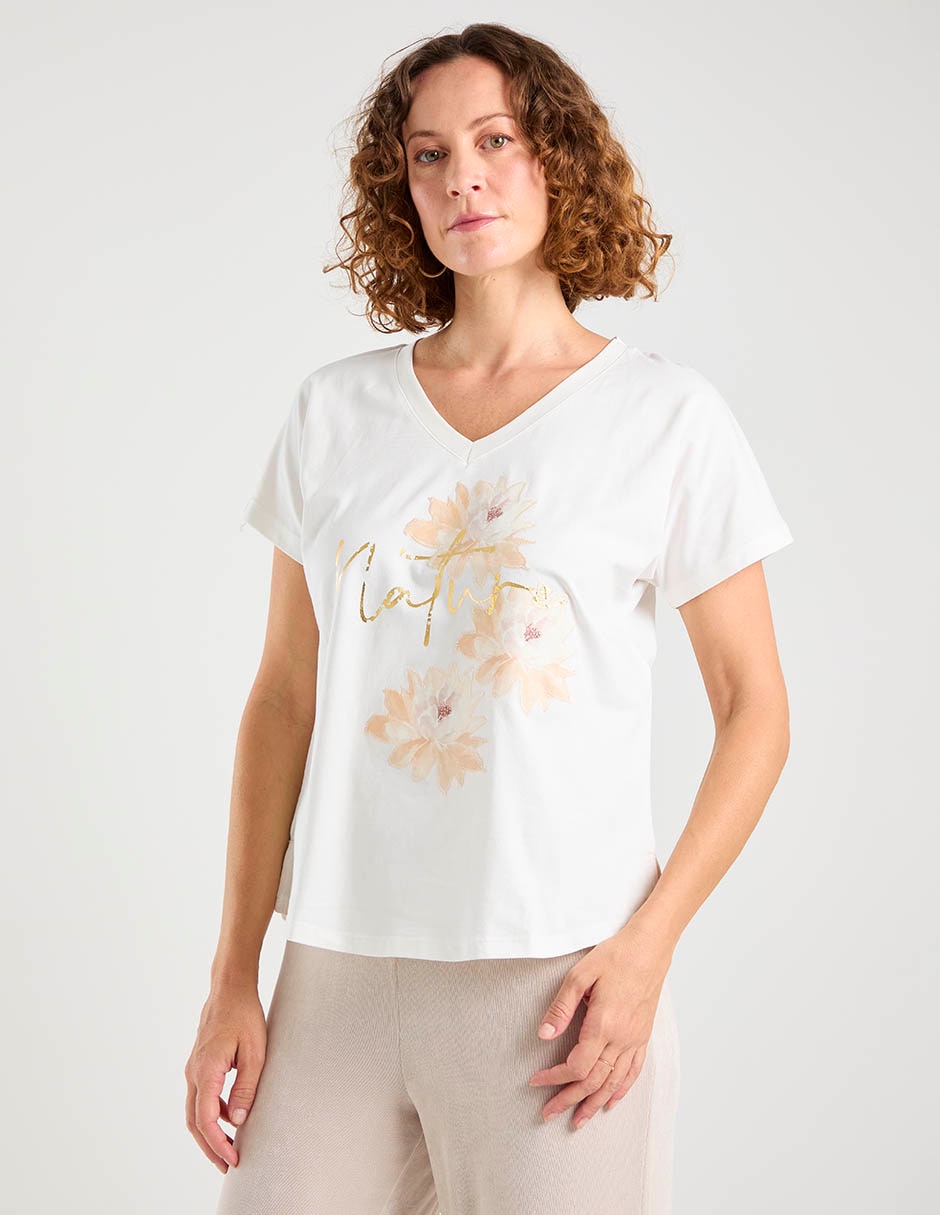 Playera manga corta cuello v para mujer