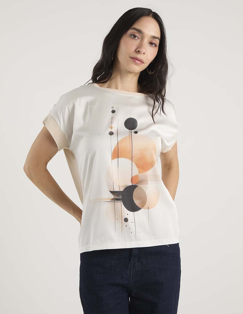 Playera manga corta cuello redondo para mujer