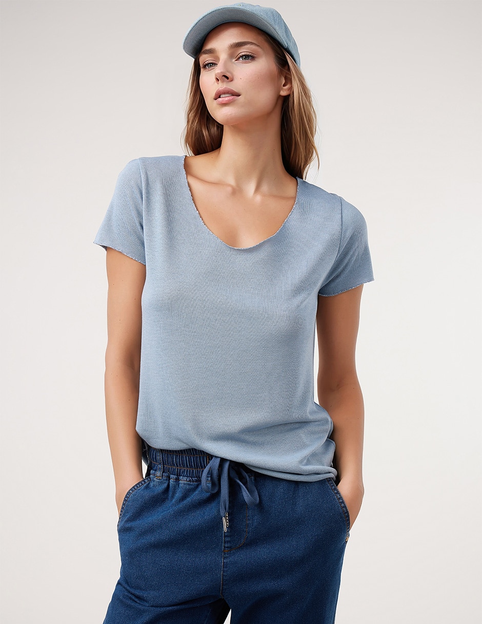 Playera manga corta cuello redondo para mujer
