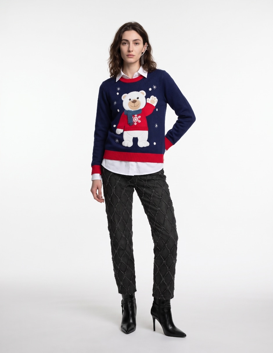 Suéter navideño cuello redondo para mujer Suéter navideño cuello redondo para mujer