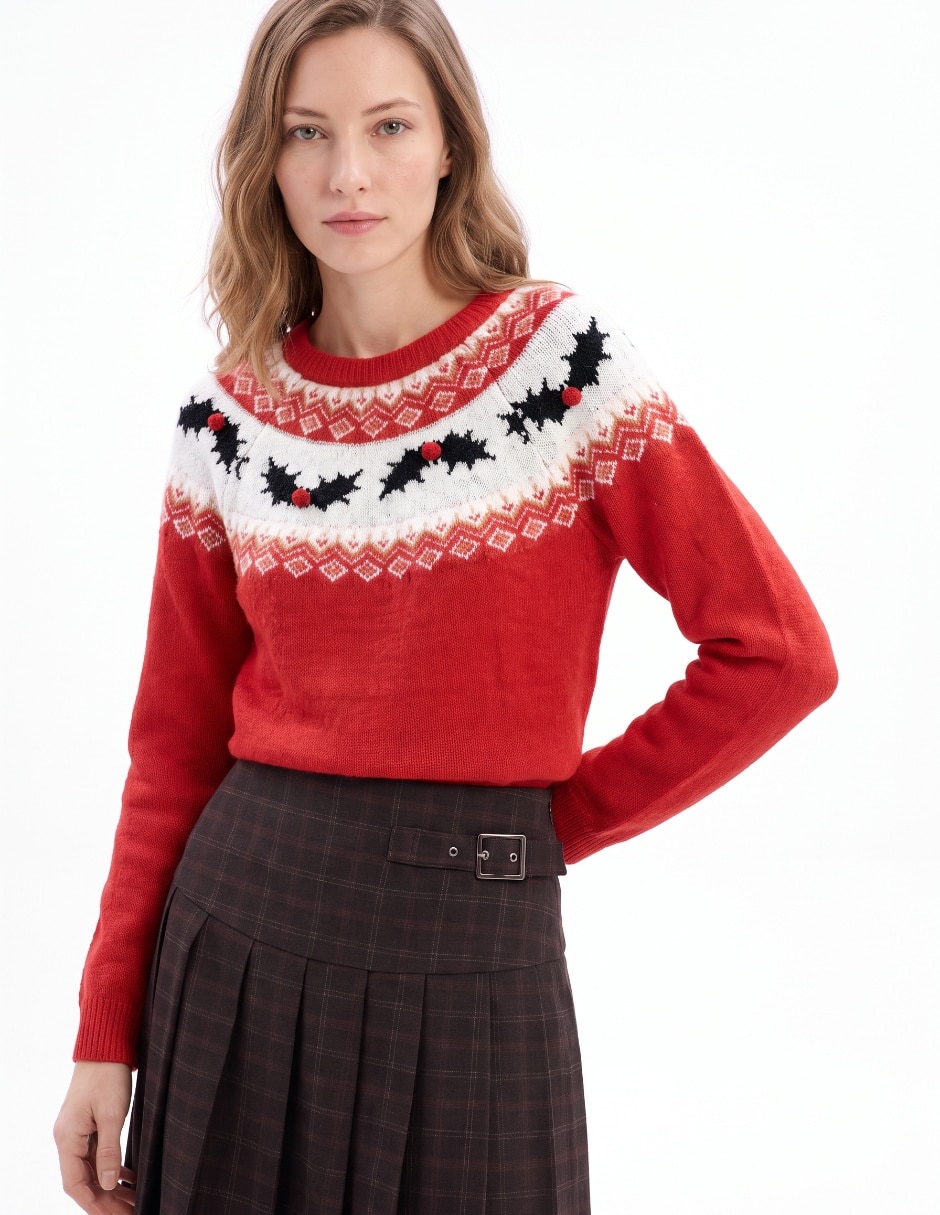 Suéter navideño cuello redondo para mujer Suéter navideño cuello redondo para mujer