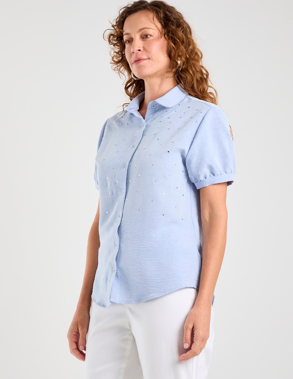 Blusa camisera manga corta para mujer 7