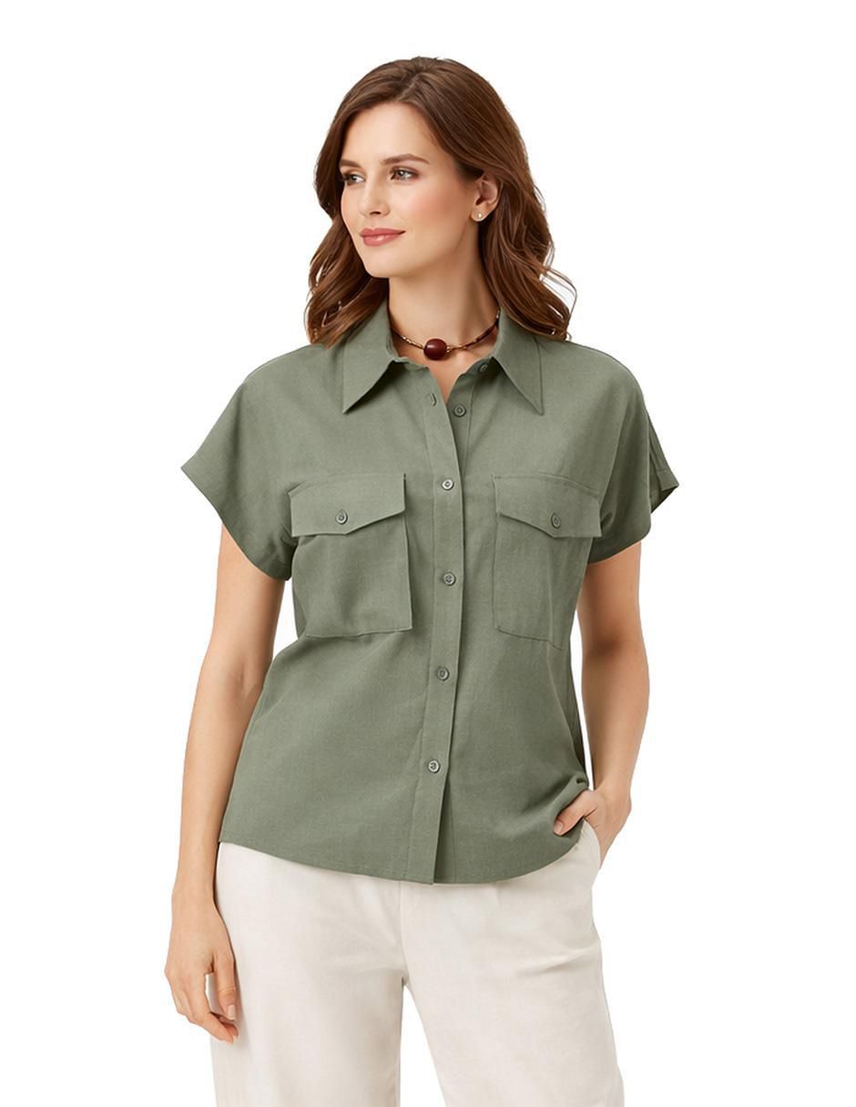 Blusa camisera Shyla manga corta para mujer