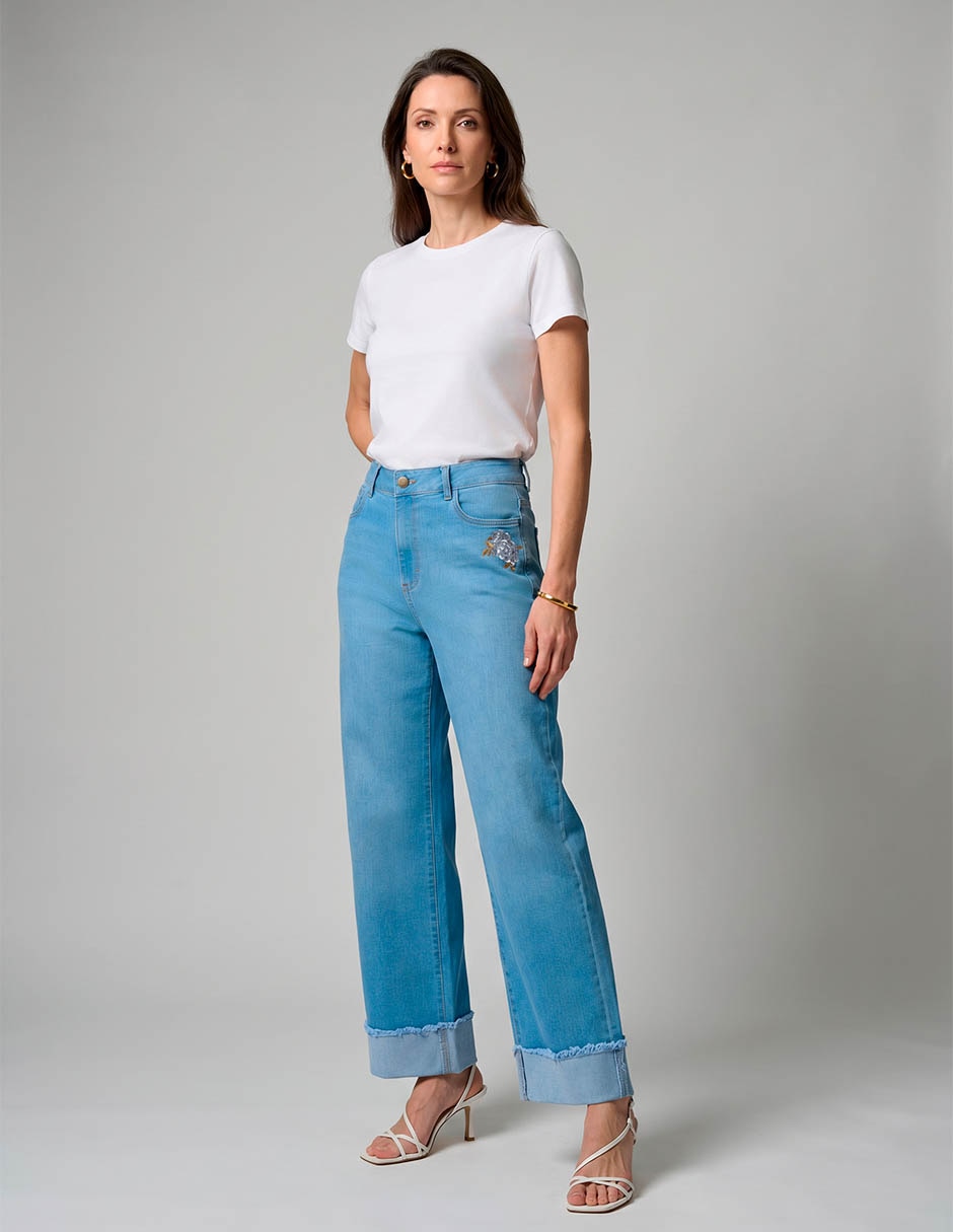 Jeans regular wide leg cintura l525 para mujer