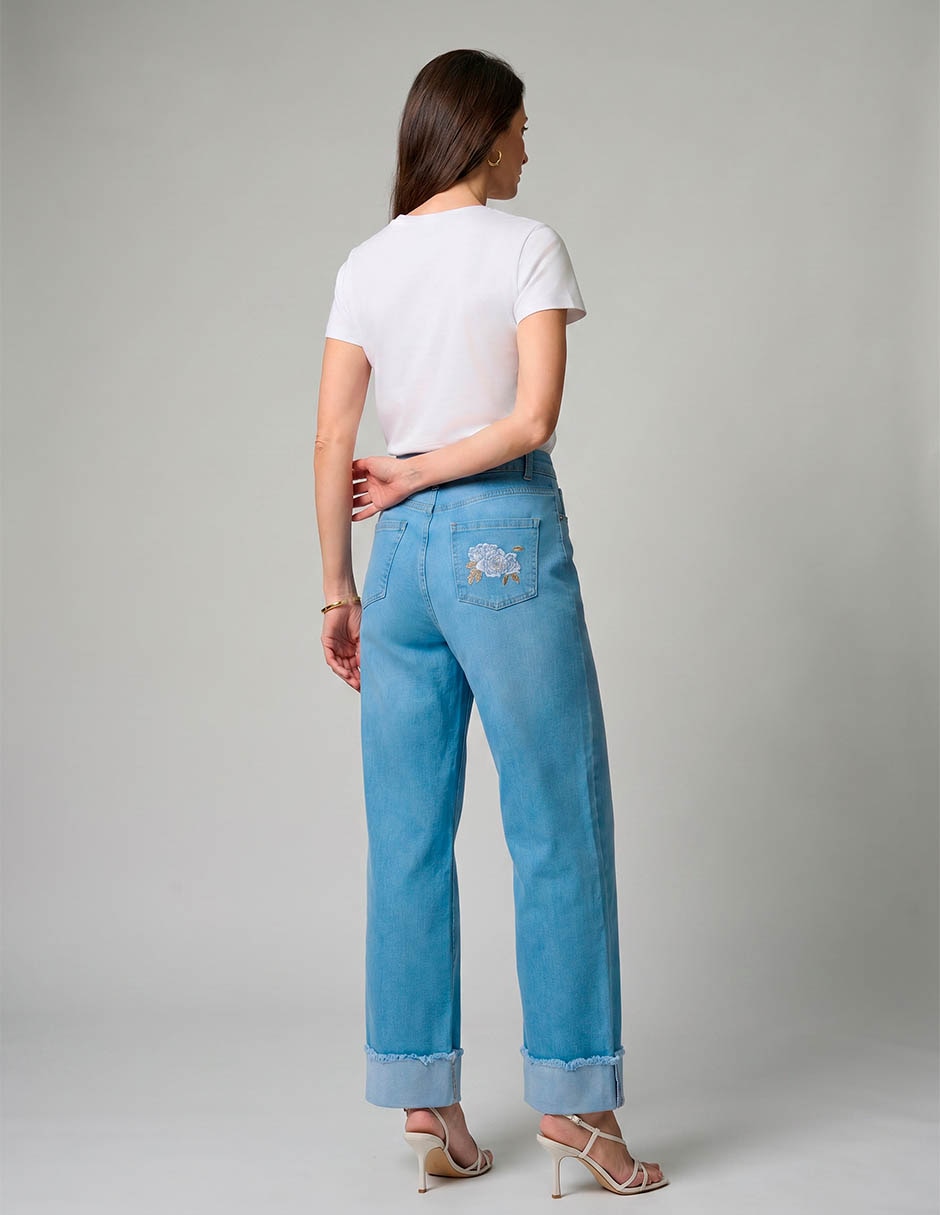 Jeans regular wide leg cintura l525 para mujer 2
