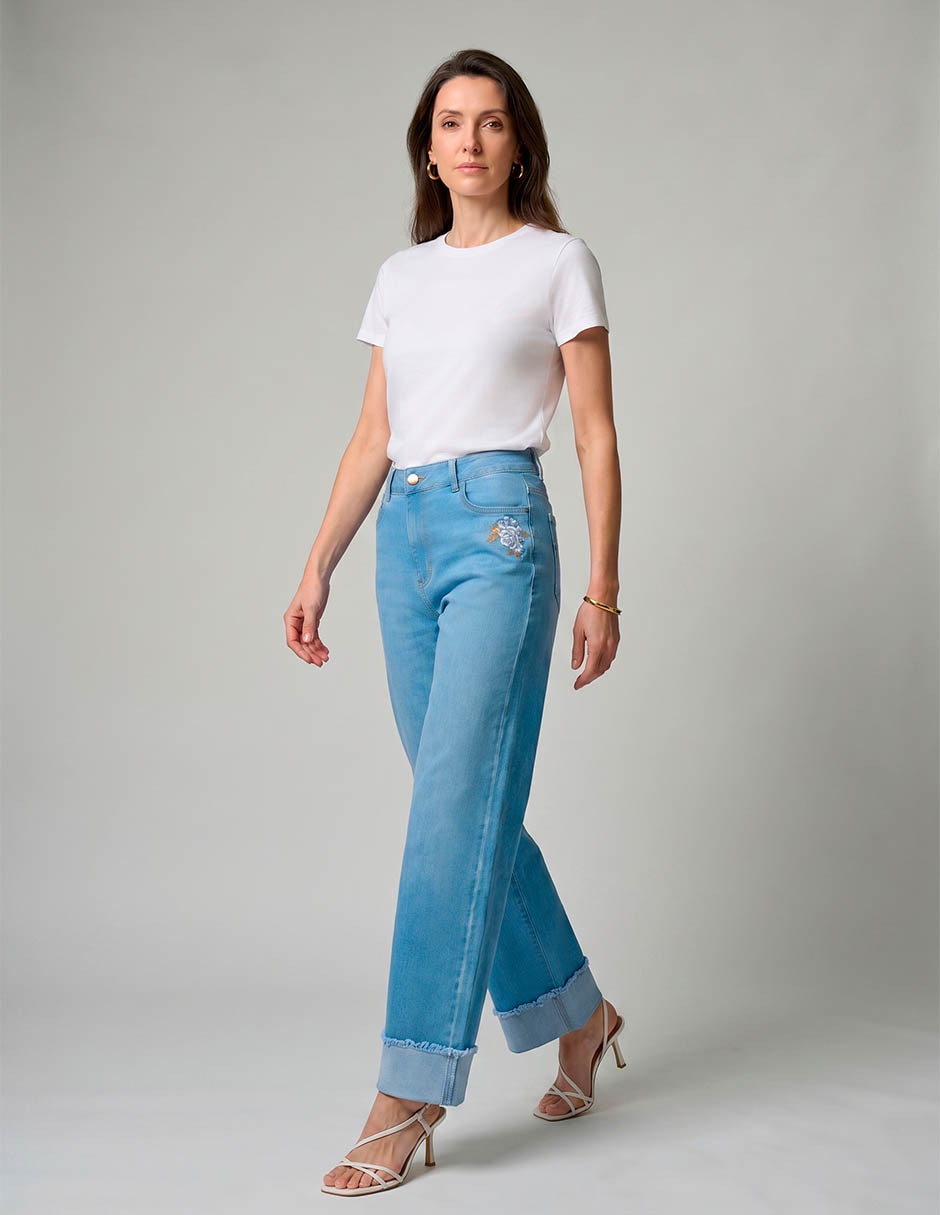 Jeans regular wide leg cintura l525 para mujer 3