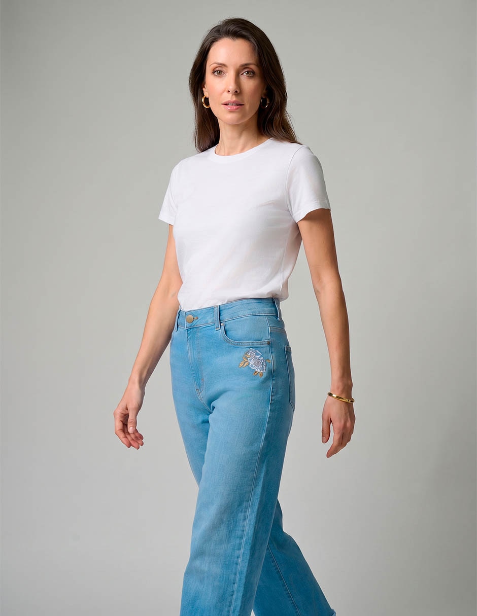 Jeans regular wide leg cintura l525 para mujer 4