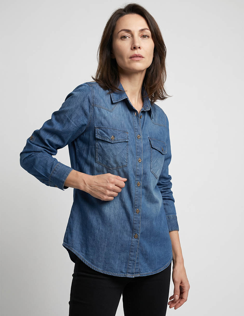 Blusa camisera manga larga para mujer
